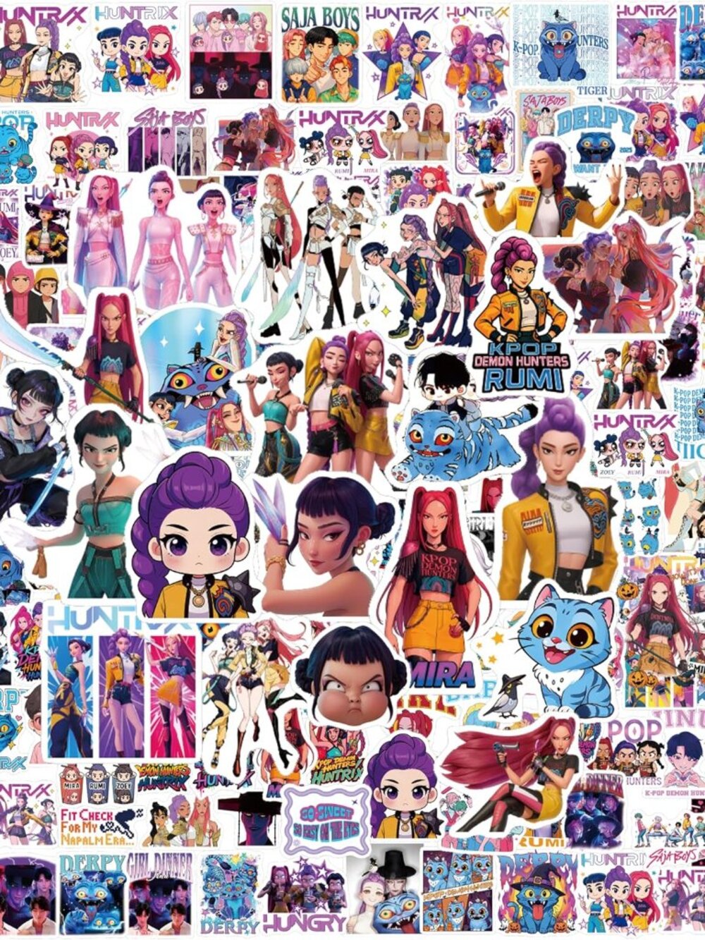 400Pcs Demon Hunters Birthday Decorations Cute Kawaii Girl Group Decal Pack